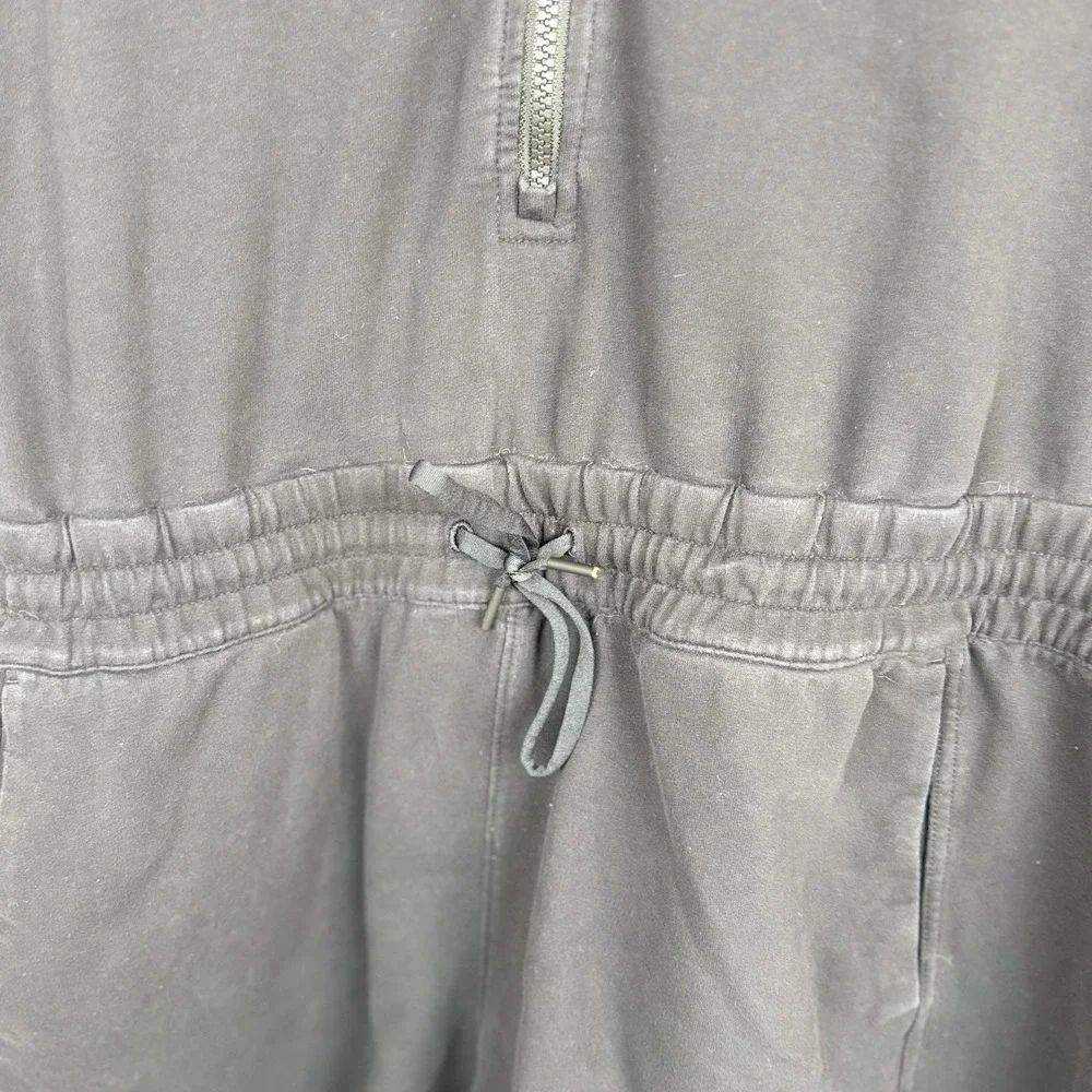 Athleta Retroterry Romper Black Zip Front  Athleisure Preppy Sz XL Tennis Sporty